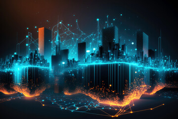 Poster - Smart city concept. Telecomunication, internet, mobile, cloud computing background - Generative AI