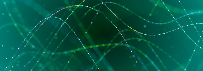 Poster - Sci-fi background. Digital landscape with dots and lines. Cyberspace grid. Background concept for your design. 3d