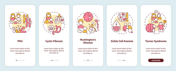 Wall Mural - Hereditary diseases onboarding mobile app screen. Genetic illnesses. Walkthrough 5 steps editable graphic instructions with linear concepts. UI, UX, GUI template. Myriad Pro-Bold, Regular fonts used