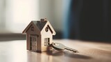 Fototapeta  - Conceptual image featuring house keys symbolizing home ownership, with a focus on mortgage, property investment, and real estate. Housing market and the overall concept of buying a home. Generative AI