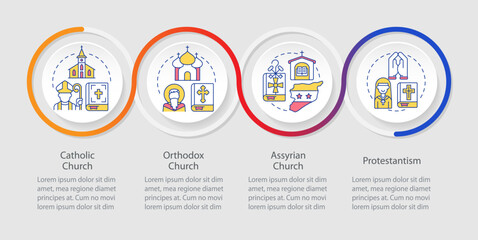 Fototapete - Christian churches loop infographic template. Confessions. Data visualization with 4 steps. Editable timeline info chart. Workflow layout with line icons. Myriad Pro-Regular font used