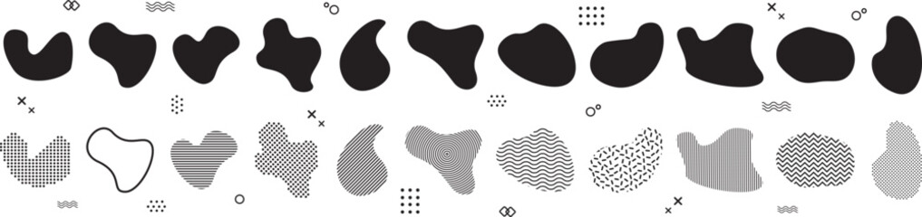 Various blotch. Random blobs, round abstract organic shapes. Pebble, drops and stone silhouettes. Set of modern graphic elements. Liquid shape elements. Vector illustration