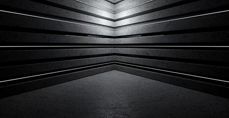 Wall Mural - futuristic science fiction fluorescent garage underground parking car showcase empty spotlight charc