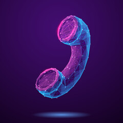 Leinwandbilder - Abstract digital handset in technology blue purple polygons. Low poly wireframe receiver on dark background. Telephone receiver as a sign of call center. Call support concept. Vector illustration.