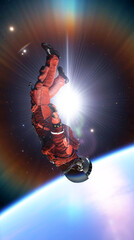 Wall Mural - flight of astronaut cosmonaut in space. cosmic weightlessness, gravity, falling man into galactic ab