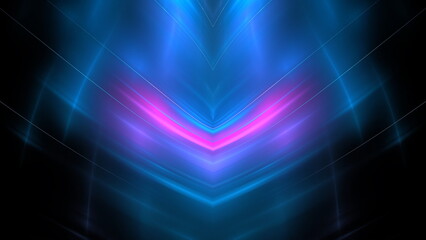 Poster - Digital interior building portal podium. Hi tech Abstract data center server tonel. Business technology blurred Polygonal geometric digital cyberpunk space, color light. 3D render