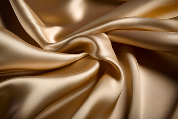 Wall Mural - Close up view of gold satin fabric with very soft finish. Generative AI.