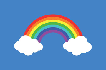 Wall Mural - Rainbow and clouds on blue background. Vector