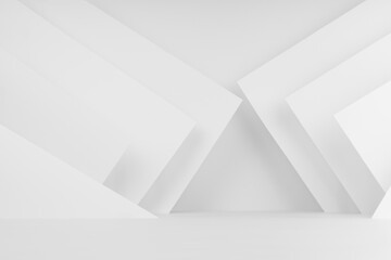 Poster - Geometric abstract white stage mockup with lines and angles in simple contemporary graphic style for presentations cosmetic products or goods, design.