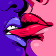 Passion kiss of lovers. Couple kissing in love, pop art vector illustration