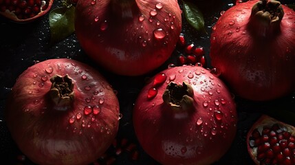 Wall Mural - Pomegranate photography with water droplet. Generative ai