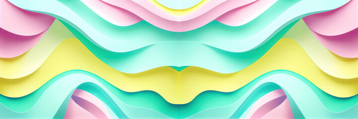 Aufkleber - Panoramic background, banner of realistic paper cut waves by paper art style, design layout for business presentations, flyers, posters, cards, cover. Paper cut background, ai generation
