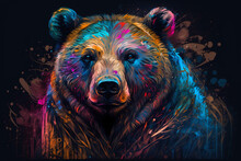 Fantasy Abstract Portrait Bear With A Colorful, Generative Ai