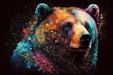Abstract Portrait Bear With A Colorful, Generative Ai