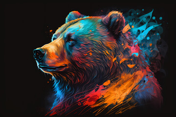 Wall Mural - fantasy abstract portrait bear with a colorful, generative ai