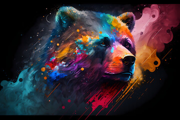 Wall Mural - abstract portrait bear with a colorful, generative ai