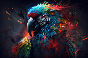 Wall Mural - fantasy abstract portrait parrot with a colorful, generative ai