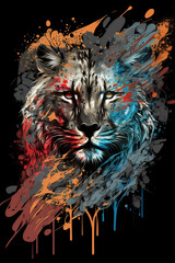 Wall Mural - fantasy abstract portrait tiger with a colorful, generative ai