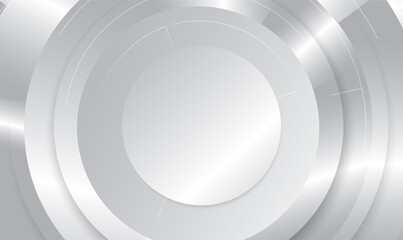 Poster - Abstract white and silver circle metallic background design with space for content. Metal background with realistic circular brushed texture.Modern and luxury cover template for design element. Vector
