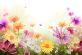 Fototapeta Maki - Summer floral illustration with flowers field and space for text. Generative AI