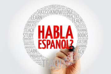 Wall Mural - Habla Espanol? (Speak Spanish?) word cloud, education business concept