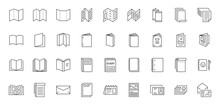 Brochure Line Icons Set. Flyer Leaflet, Catalogue, Booklet, Magazine, Letterhead, Open Book And Other Polygraphy Vector Illustration. Outline Signs For Print Shop. Editable Stroke