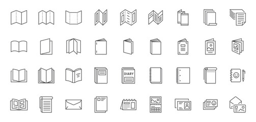 brochure line icons set. flyer leaflet, catalogue, booklet, magazine, letterhead, open book and othe