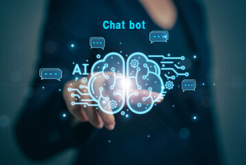 Fototapete - Chatbot chat with AI. Artificial intelligence. The concept of accessing imagination by feeding commands to Ai to create what is in our mind with futuristic technology through the Internet.