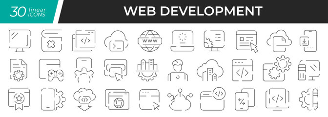 Aufkleber - Web linear icons set. Collection of 30 icons in black