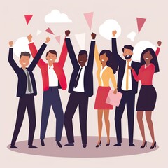 An illustration of a sales team celebrating a successful sale, representing sales success and motivation.