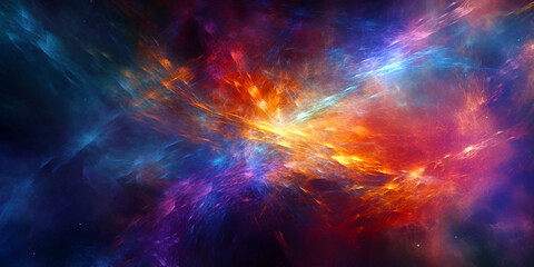 Wall Mural - galaxy universe background with multicolored fractal nebula dust. Generative ai