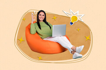 Aufkleber - Creative retro 3d magazine collage image of confident lady showing okey chatting twitter telegram facebook isolated painting background