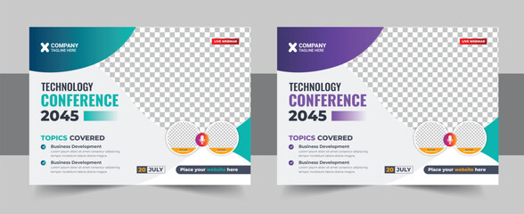 Wall Mural - conference event banner layout, abstract live webinar and corporate horizontal business conference f