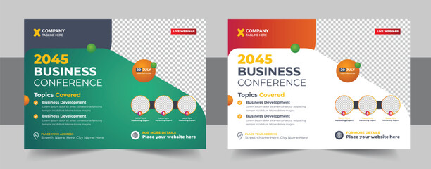 Wall Mural - Corporate horizontal business conference flyer template, Annual corporate business workshop,  live webinar event invitation banner design template, meeting & training promotion poster