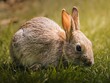 Closeup shot of an adorable small rabbit on a green field