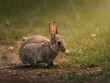 Closeup shot of an adorable fluffy brown rabbit on a field