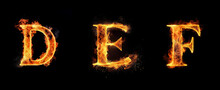 Alphabet Capital Letters D, E, F Made With Blazing Fire Flame. Generative Art	