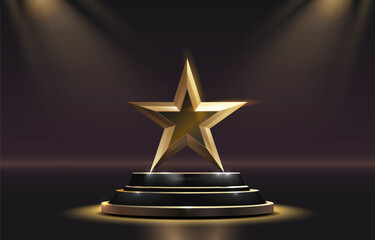 Wall Mural - Star best podium award sign, golden object. Vector