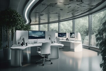 generative ai interior of futuristic technological office