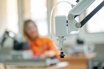 Poster - Engineer checking and operation robot arm at factory,Technology, automation,Innovation and engineering concept.