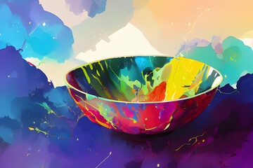 Wall Mural - Colorful bowl isolated on painted background. Generative AI