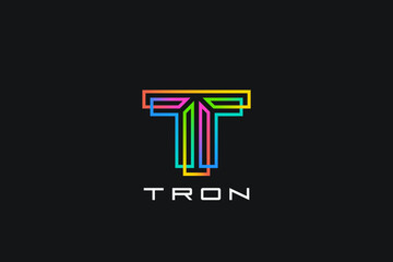 Poster - letter t logo monogram design linear outline style colorful vector template.