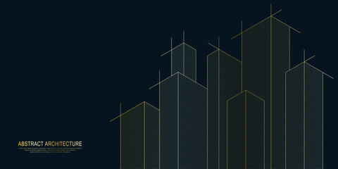 Wall Mural - architectural drawing with building construction of golden color. creative vector illustration of mo