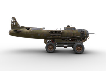 Poster - Post apocalypse dystopian future truck made from an old war plane wreck. Isolated 3D illustration.