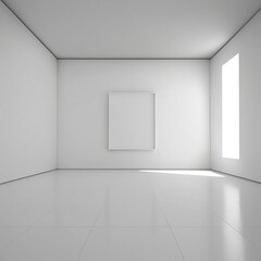 Poster - Bright room with a photo frame in the center, ready for design. Ai generative mock up display