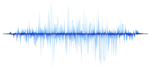 Illustration of abstract blue wireframe sound waves, visualization of frequency signals or audio wavelengths, futuristic technology waveform, isolated on transparent background
