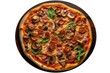 © Anastasiia - Pizza Prosciutto E Funghi On Black Plate, Top View. On An Isolated Transparent Background, Png. Generative AI