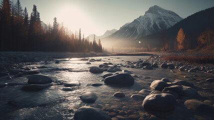 Wall Mural - Panorama of a lake in Banff National Park, Alberta, Canada. ai generative