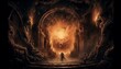 Portal to hell, featuring a terrifying gateway with fiery flames, smoke, and demonic creatures. The scene exudes an overwhelming sense of danger and dread, reminiscent of Dante's vision of the inferno