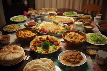 Wall Mural - ramadan iftar meal. generative ai